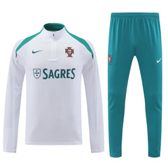 24-25 Portugal white with green half zipper training tracksuit